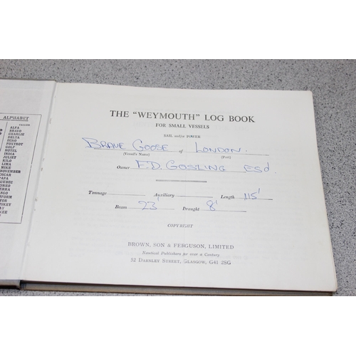 612 - Vice-Admiral Sir Frederick Donald Gosling, 2 Weymouth logbooks for the Brave Goose 1972-1974, a Roya... 