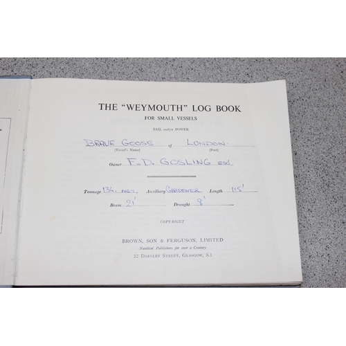 612 - Vice-Admiral Sir Frederick Donald Gosling, 2 Weymouth logbooks for the Brave Goose 1972-1974, a Roya... 