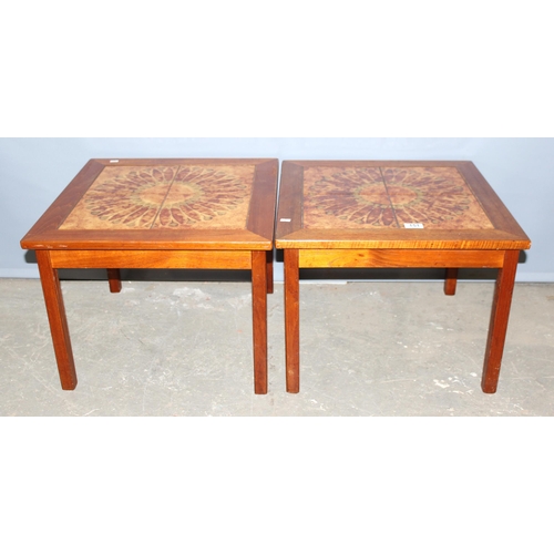 151 - 2 retro Danish tile topped side tables, approx 52cm square