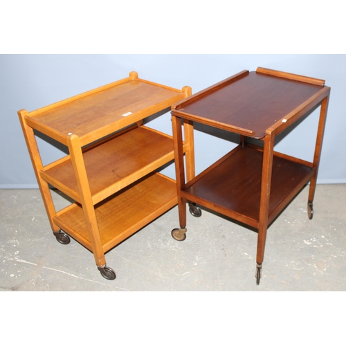 153 - 2 vintage wooden serving trolleys on wheels