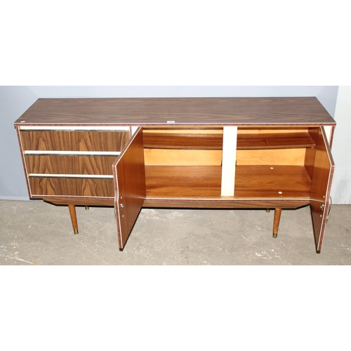 154 - Retro sideboard with 3 drawers flanked by 2 cupboards, seemingly unmarked, approx 167cm wide