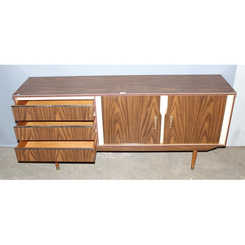 154 - Retro sideboard with 3 drawers flanked by 2 cupboards, seemingly unmarked, approx 167cm wide