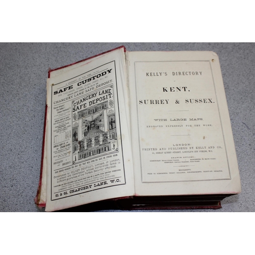 564 - Mixed box of books to include Kelly's directory of Kent, Surrey & Sussex 1887