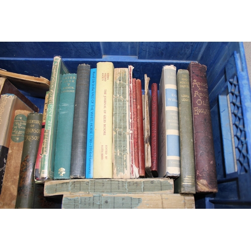 568 - Mixed box of books to include Acts of Parliament dated 1707, 1711, 1853, antique indentures & milita... 