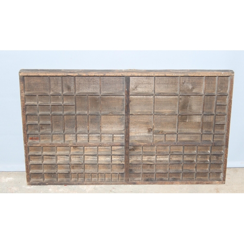 277 - Antique French wooden printers tray, approx 85cm x 50cm