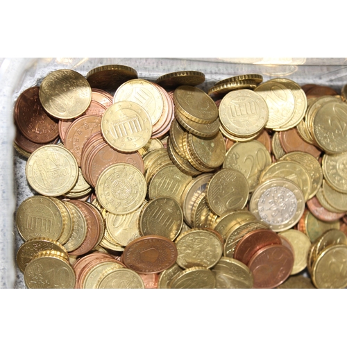 1218 - Qty of assorted coins, mainly Euros, approx 850g gross