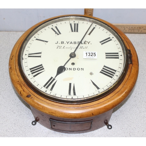 1325 - A 19th century mahogany cased wall clock with fusee movement, dial marked J.B. Yabsley of 72 Ludgate... 