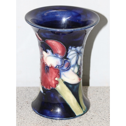 1683 - A small vintage Moorcroft Orchid pattern vase with flared rim, approx 10cm tall