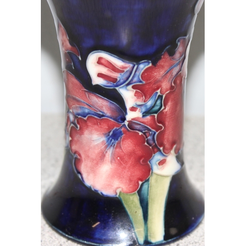 1683 - A small vintage Moorcroft Orchid pattern vase with flared rim, approx 10cm tall