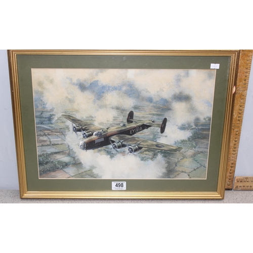 498 - An excellent quality watercolour of a WW2 period Lancaster Bomber, signed 