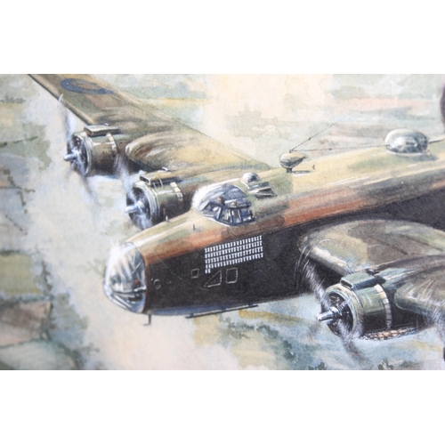 498 - An excellent quality watercolour of a WW2 period Lancaster Bomber, signed 