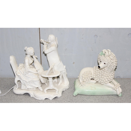 1677 - A vintage Doris Dawson ceramic poodle (slight AF) and a Dresden 