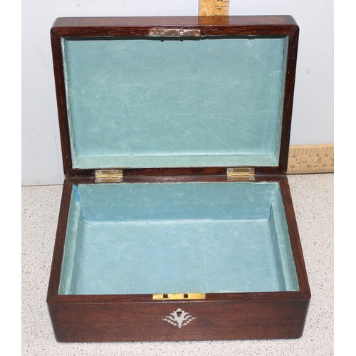 290 - A small antique mahogany workbox with mother of pearl inlay