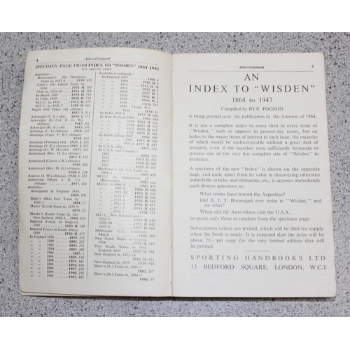 765 - 1944 Wisden Cricketers Almanack, original soft linen cover, one of only 5600 copies printed in this ... 