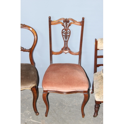 136 - 4 assorted antique chairs and a small circular footstool with bun feet (5 items)