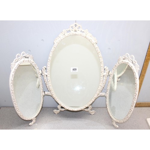 137 - Cream 2-drawer bedside table and a white and gilt framed tryptic dressing table mirror (2)