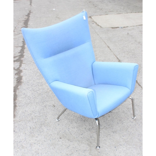 138 - Danish designed blue wingchair in the Carl Hansen style