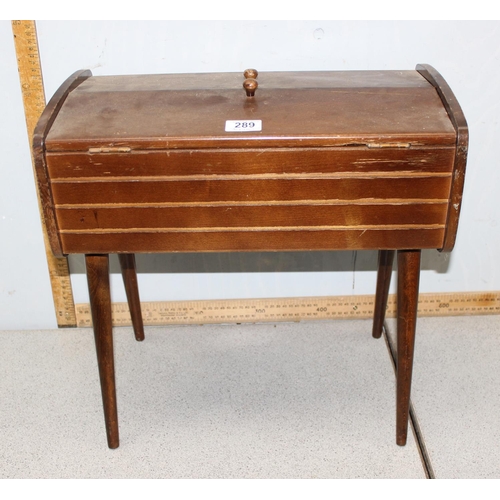 284 - Retro wooden sewing box with contents