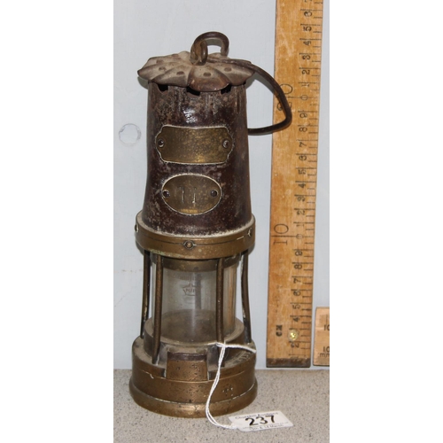 249 - A vintage early-mid 20th century miner's safety lamp, numbered 71