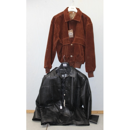 216 - GV of Italy black leather jacket size large, and a VIP Moda of Italy brown suede leather jacket size... 