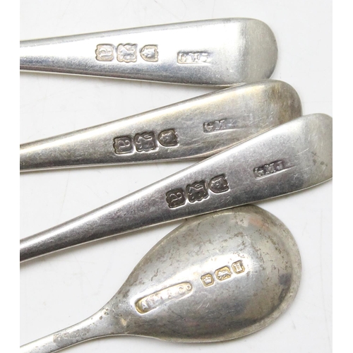 1066 - 3 silver coffee spoons, London 1896 & a silver mustard spoon, Sheffield 1912, approx 39.62g gross