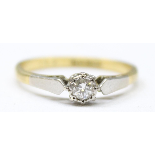 1181 - 18ct gold solitaire diamond ring in retro style setting, approx size P, approx 2.59g gross