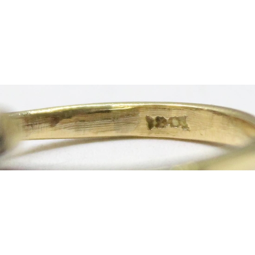 1185 - A 15ct gold ring set with 2 small diamonds in crossover setting, mark obscured but XRF tested at 15c... 