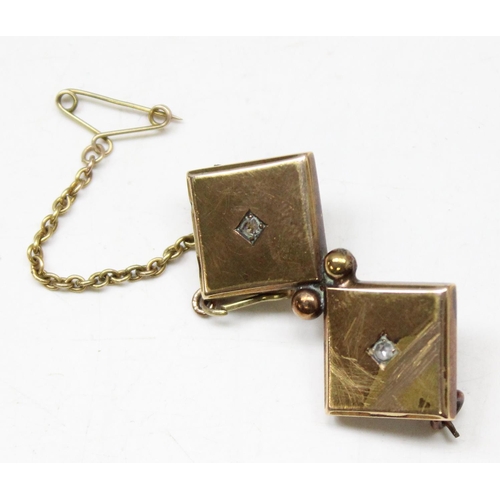 1186 - 2 antique 15ct gold brooches set with diamonds, both marked but indistinctly, both XRF confirmed to ... 