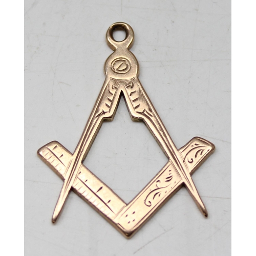 1190 - 9ct gold masonic pendant, Birmingham 1907, approx 2.18g gross