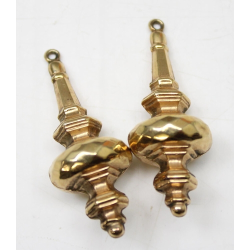 1191 - A pair of antique 9ct gold drops, likely originally earrings, both unmarked but XRF confirmed as 9ct... 