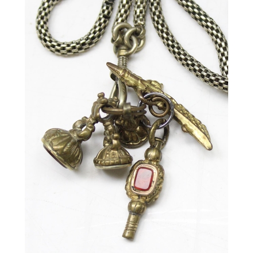 1199J - 3 antique silver broches, a silver locket, all XRF tested and a gilt metal chain with a number of go... 