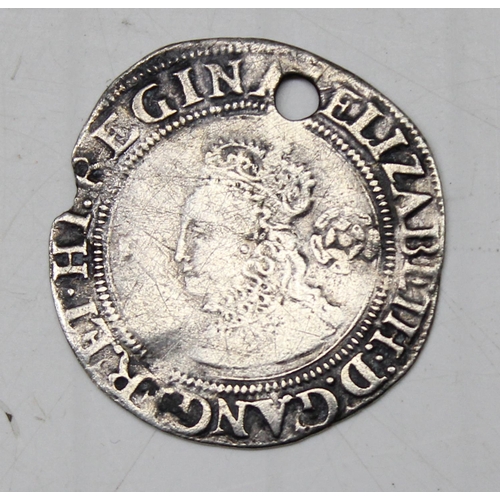 1200 - Queen Elizabeth I 1561 silver sixpence coin, approx 25mm in diameter, approx 2.24g gross, drilled