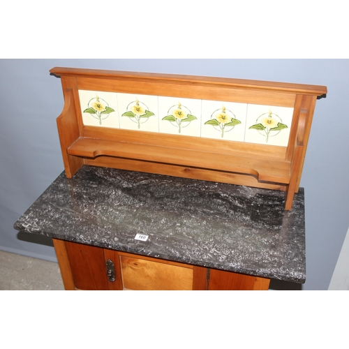 160 - An antique marble topped wash stand with tile splash back, approx 92cm wide