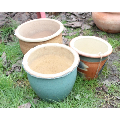 313 - 3 glazed garden pots, the largest approx 22cm wide