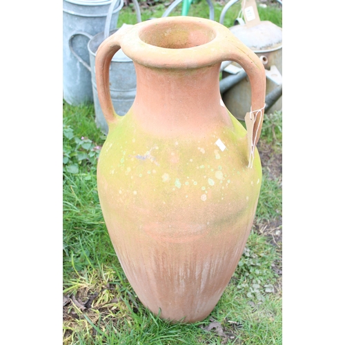 327 - Large terracotta urn with double handle, approx. 70cm high