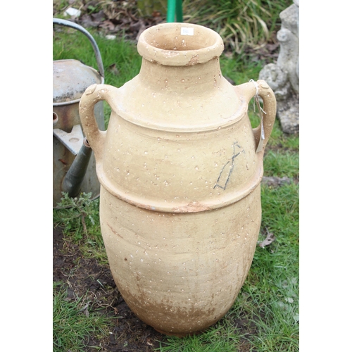 328 - Large terracotta urn with double handle, approx 60cm high