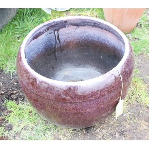 330 - Large purple garden pot, approx 50cm in diameter