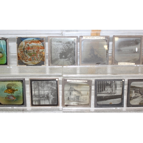 712 - Qty of interesting magic lantern slides to include slides showing 19th Century early native American... 