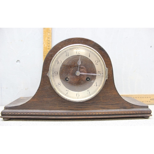 1333 - 3 vintage oak cased clocks to inc Bulle-Clock with unusual mechanism and Deco style Metamec