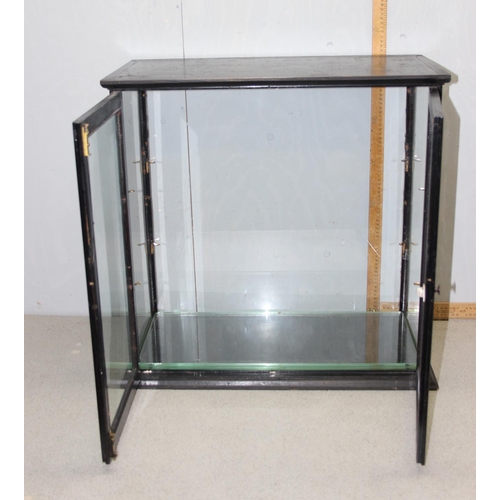 157 - A vintage glazed table top display case with 2 glass shelves, approx 65cm x 65cm x 32cm, ideal for a... 