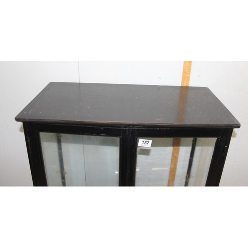 157 - A vintage glazed table top display case with 2 glass shelves, approx 65cm x 65cm x 32cm, ideal for a... 