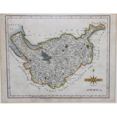 506 - Antique map of Cheshire by J. Cary 1787, with hand colouring, approx 50cm x 40cm inc frame