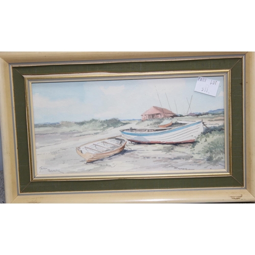 511 - Jason Partner (British, 20th century), Boats at Morston, watercolour, signed lower right and to reve... 