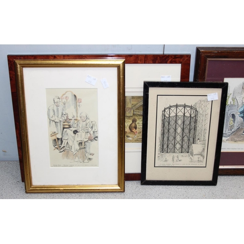 513 - 5 vintage comedic and satirical prints, all framed, some early 20th century