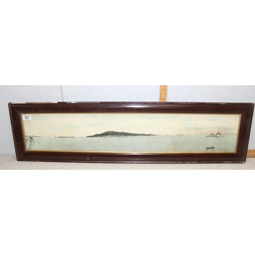 523 - 2 large antique coloured panoramic photographs, one of Venice the other of a bay with ships, each ap... 