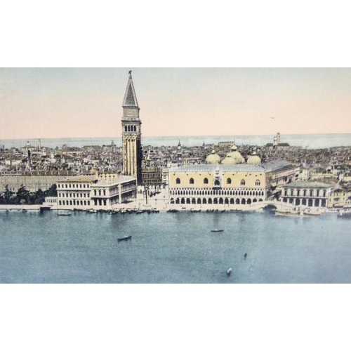 523 - 2 large antique coloured panoramic photographs, one of Venice the other of a bay with ships, each ap... 