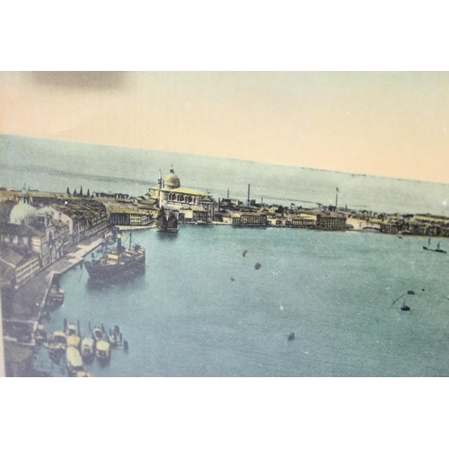 523 - 2 large antique coloured panoramic photographs, one of Venice the other of a bay with ships, each ap... 