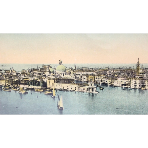 523 - 2 large antique coloured panoramic photographs, one of Venice the other of a bay with ships, each ap... 