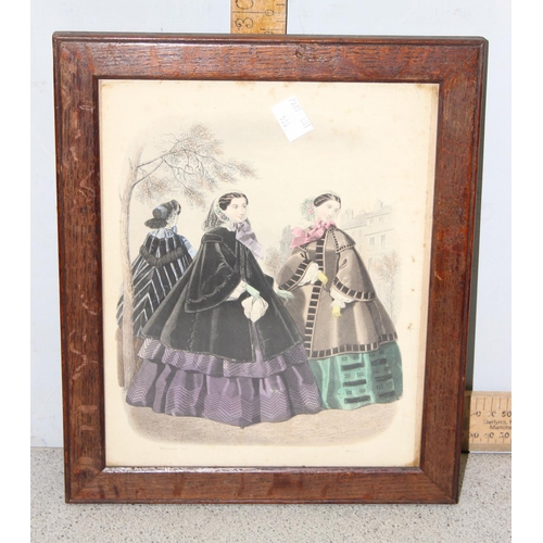 526 - 6 framed antique fashion prints, mid-19th century, with hand coloured details