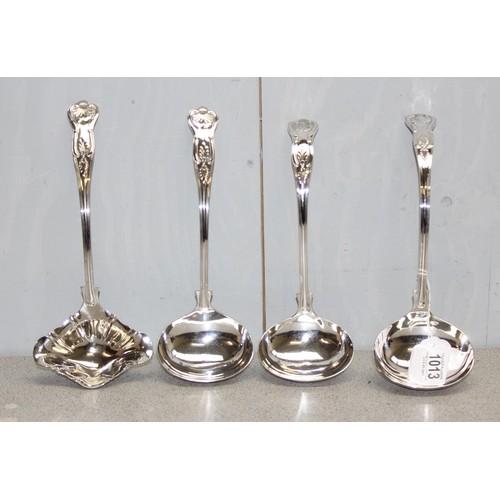 1013 - 4 extremely large antique style silver plate King's pattern punch ladles